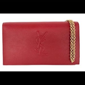 YSL Red Leather Belle de Jour Wallet on a chain
